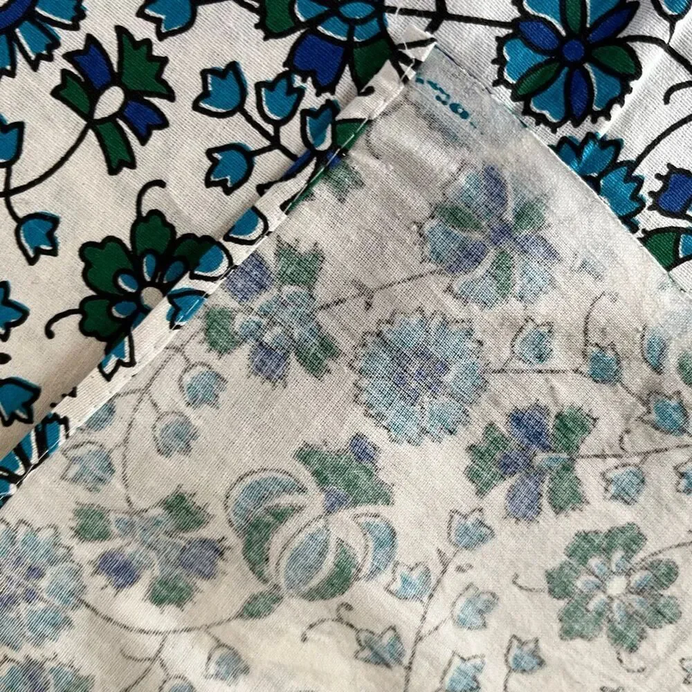 VTG Blue Green Mandala Cotton Tablecloth 82x53 Boho Maximalist Floral NWOT